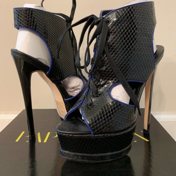 Paper Fox Lace Up Snakeskin Ankle Boots - Picture 1 of 4